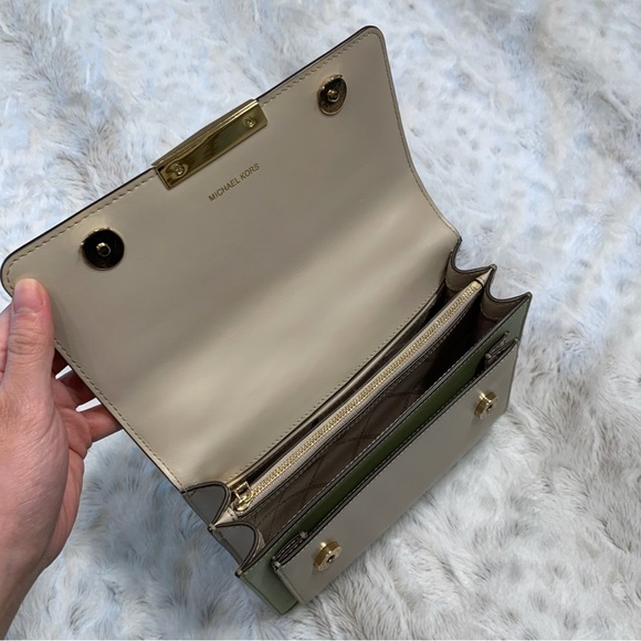 Michael Kors Jade Tricolor Large Gusset Leather Shoulder Crossbody Bag, Green - Picture 8 of 12